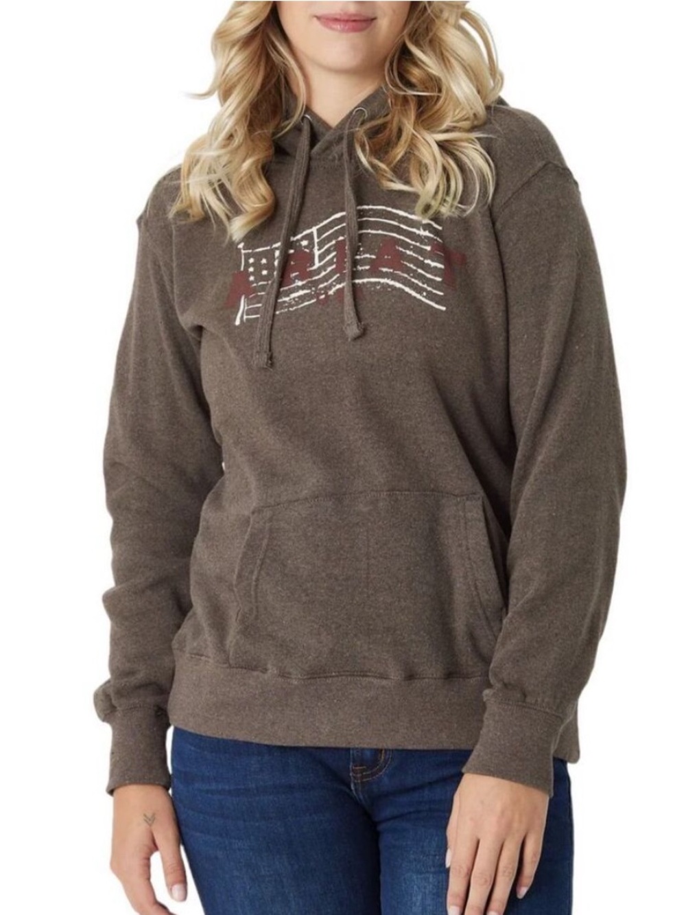 Ariat Real USA Flag Graphic Hoodie Sweatshirt Women medium Brown Patriotic